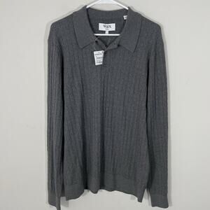 NEW WAX London Oban Diamond Stripe Knitted Polo Mens Size Large Grey Marl